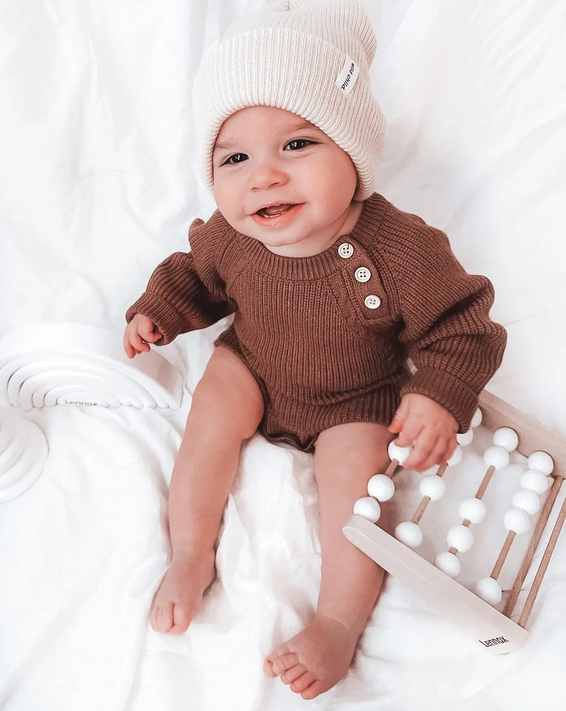Kids Brown Rib Long Sleeve Button Romper