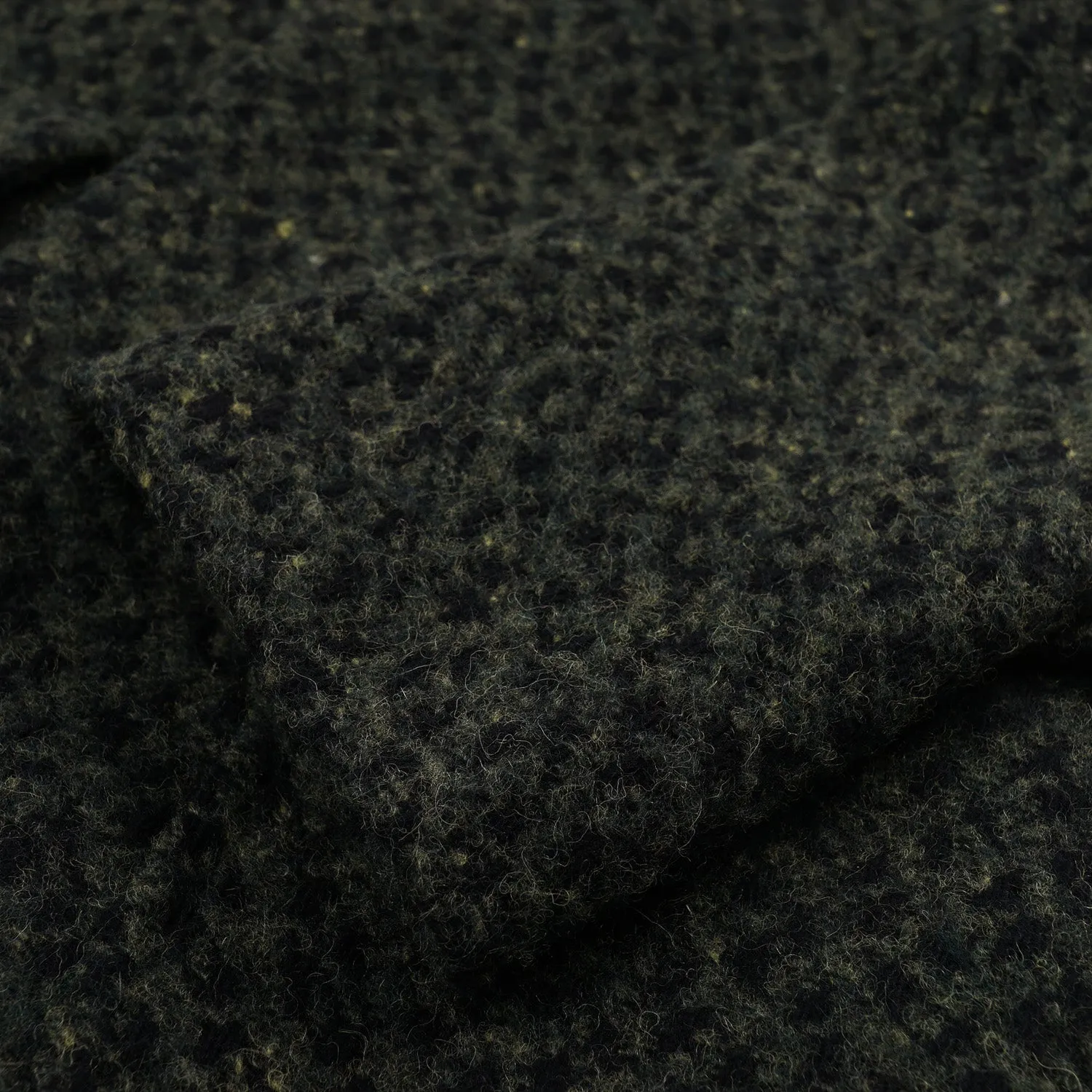 Kiton Dark Green Textured Boucle Wool Overcoat