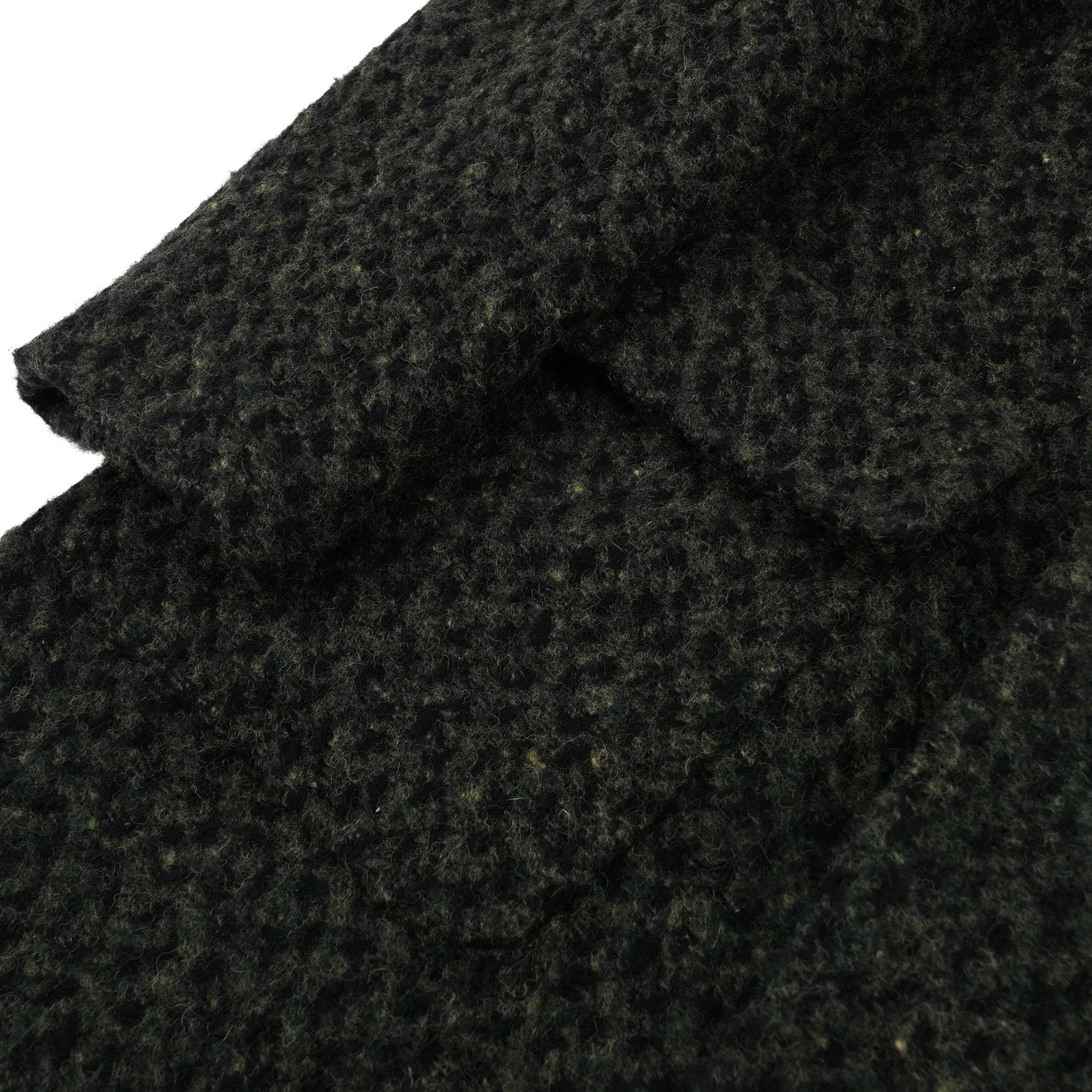 Kiton Dark Green Textured Boucle Wool Overcoat