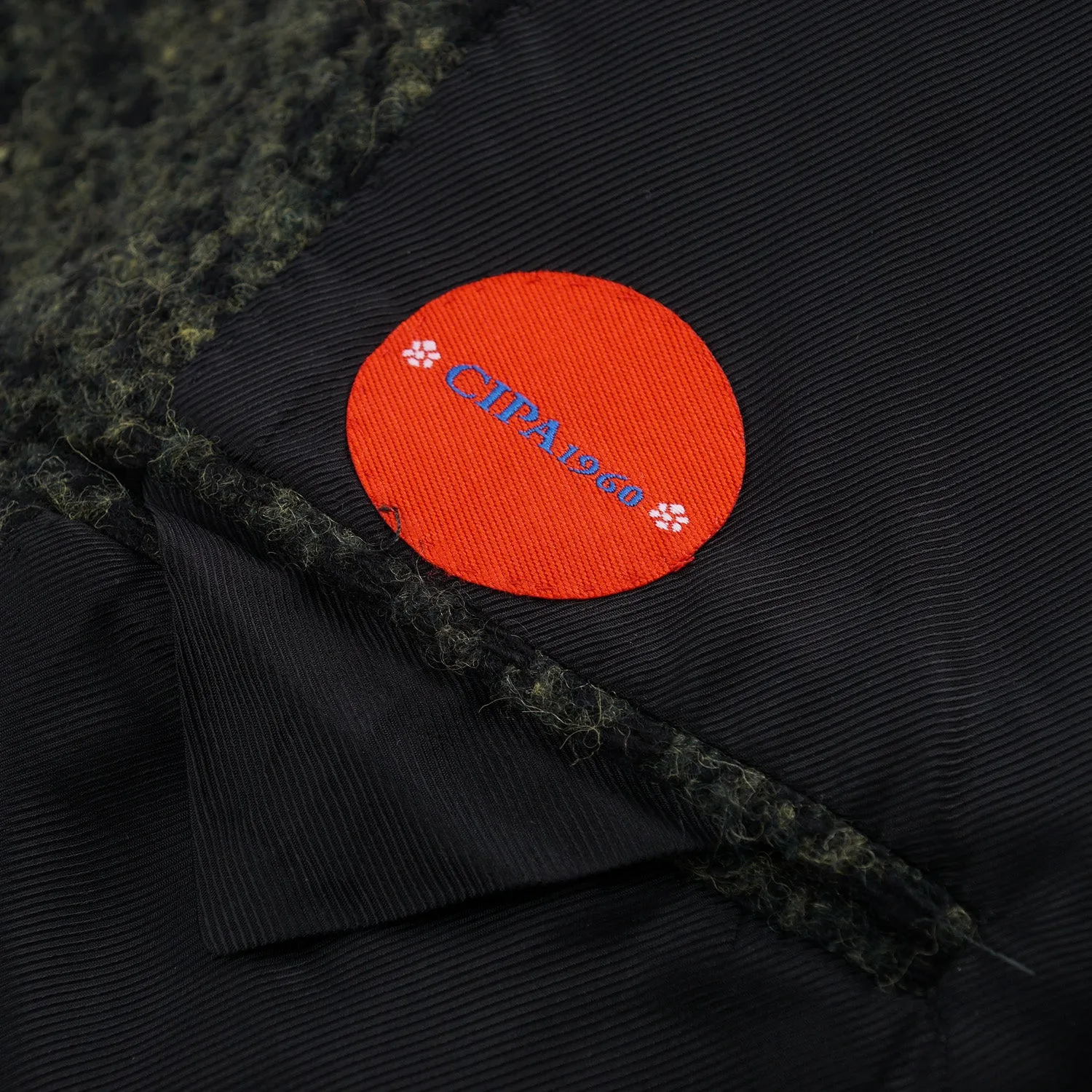 Kiton Dark Green Textured Boucle Wool Overcoat