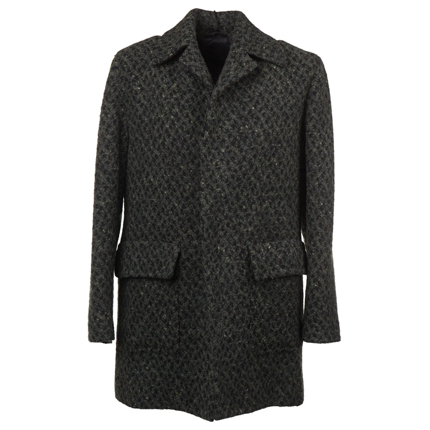 Kiton Dark Green Textured Boucle Wool Overcoat