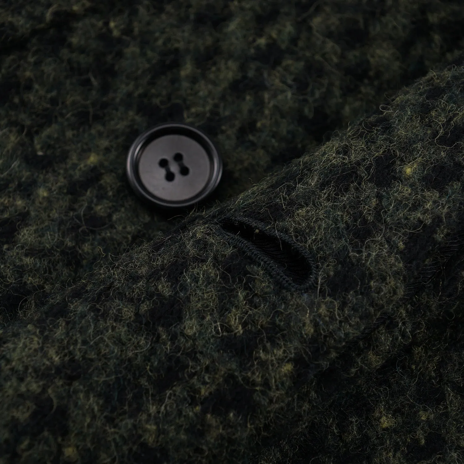 Kiton Dark Green Textured Boucle Wool Overcoat