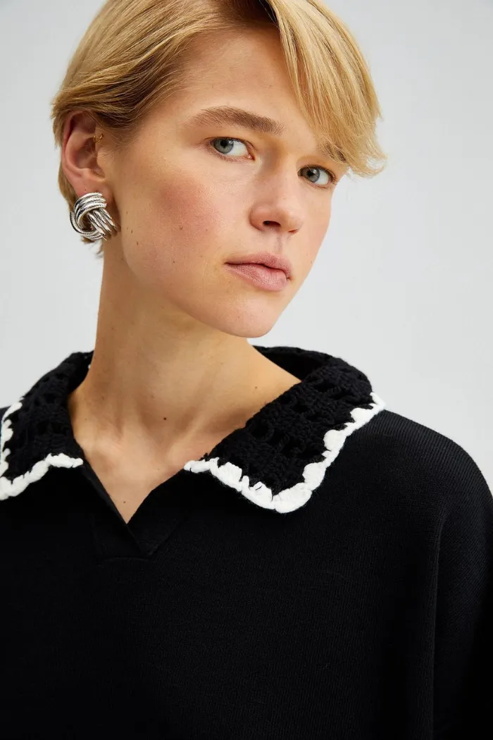 Knit Sweater with Crochet Detail