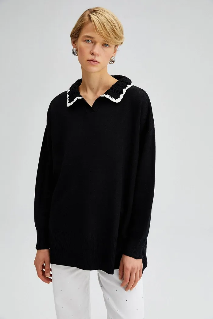 Knit Sweater with Crochet Detail