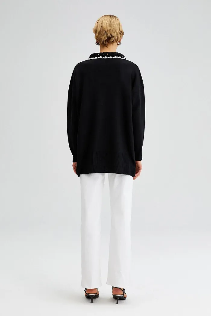 Knit Sweater with Crochet Detail