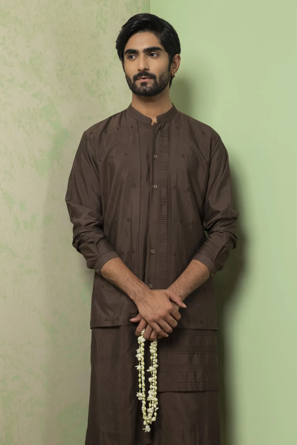 Layer On Layer Brown Kurta Set With Emb