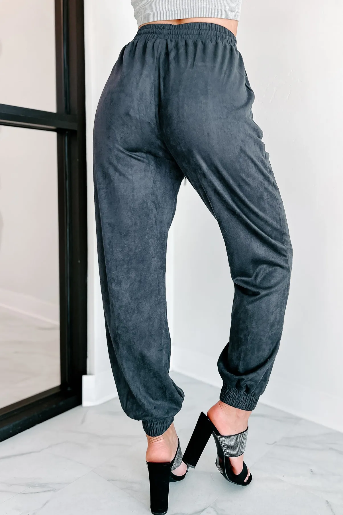 Leave You Lounging Faux Suede Joggers (Black)