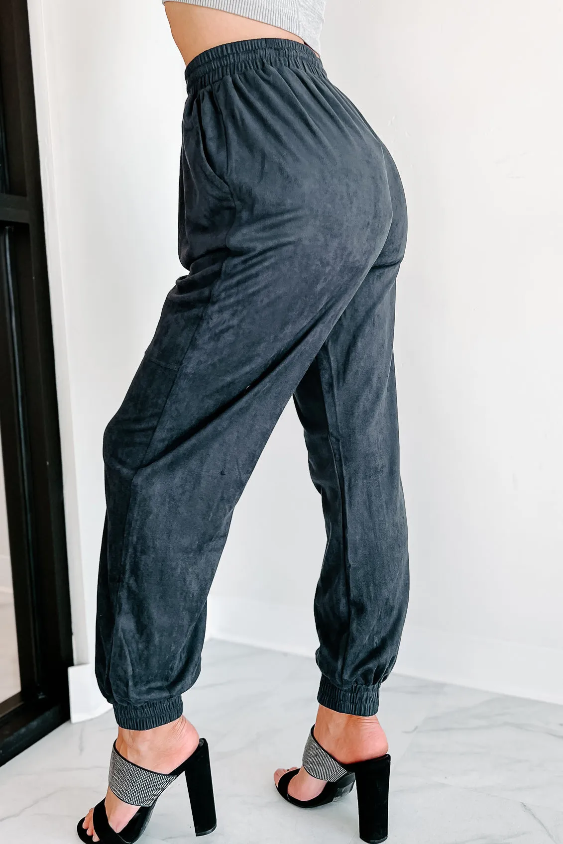 Leave You Lounging Faux Suede Joggers (Black)