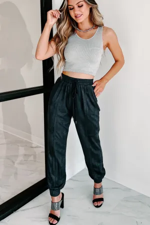 Leave You Lounging Faux Suede Joggers (Black)