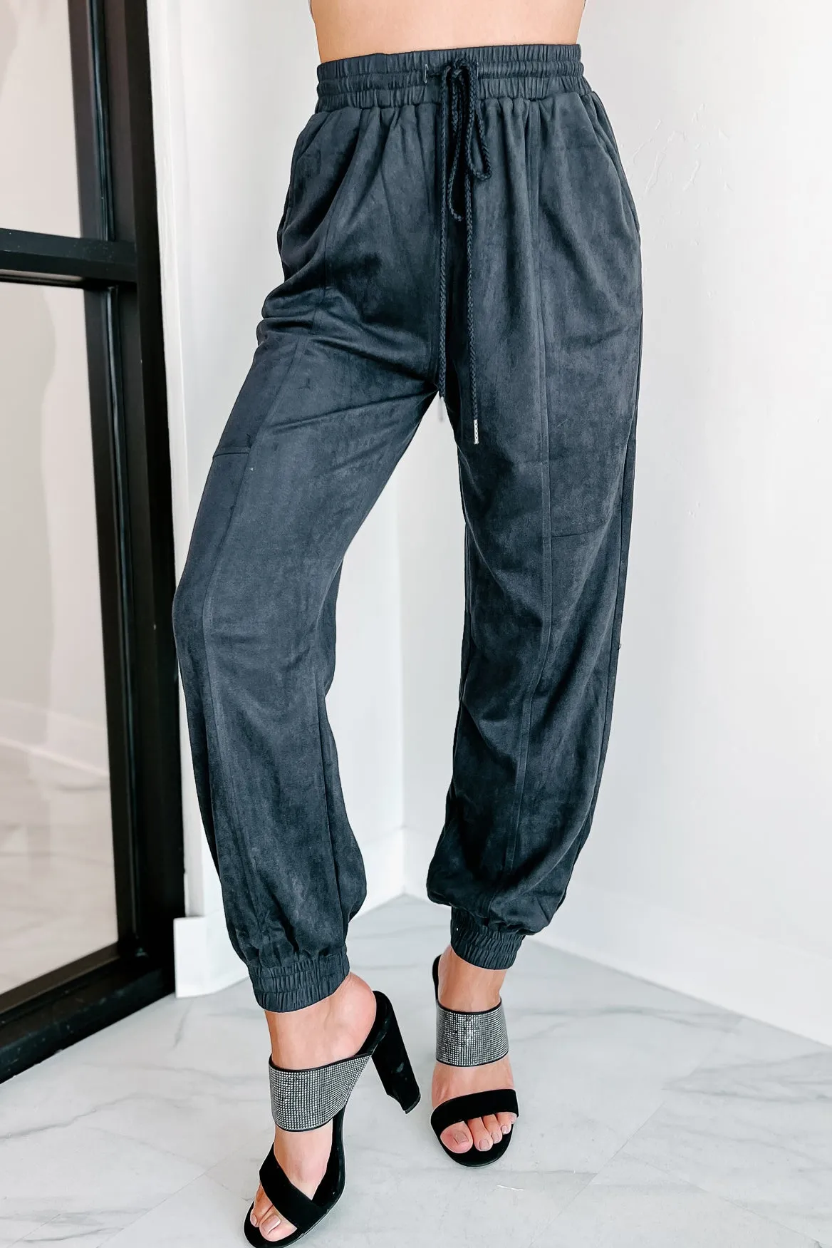 Leave You Lounging Faux Suede Joggers (Black)