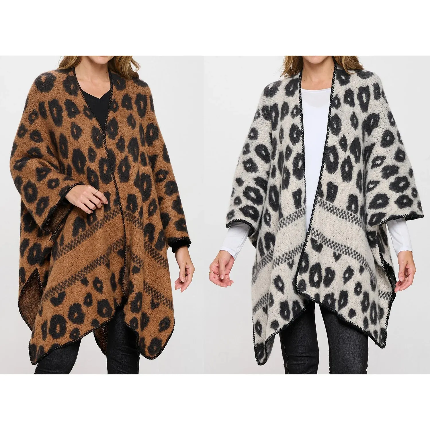 Leila Fuzzy Leopard Ruana