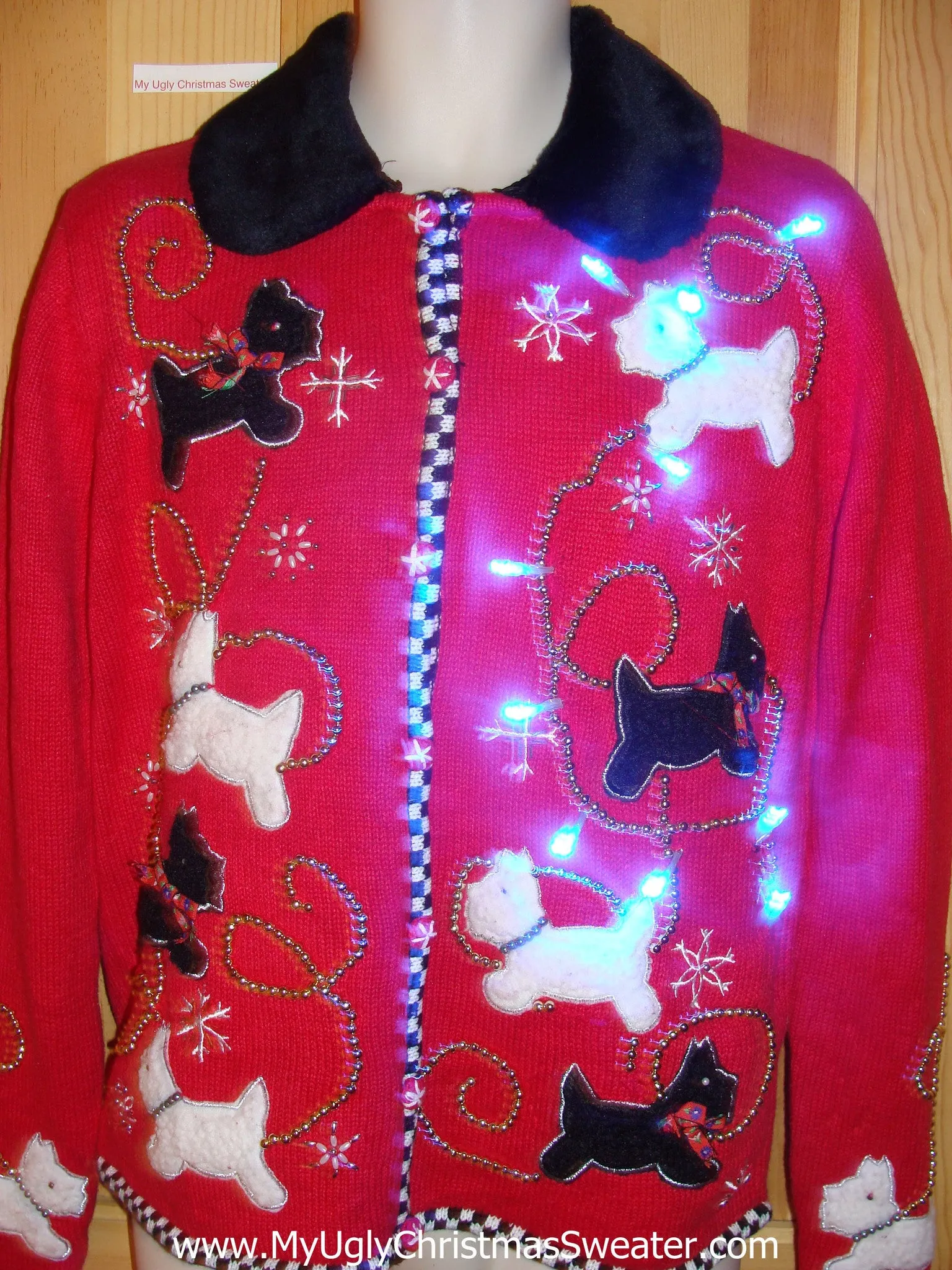 Light Up Christmas Sweater Terrier Scottie Westie Dogs