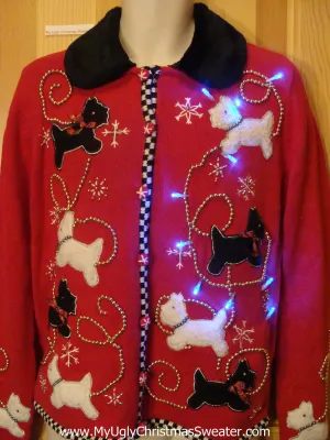 Light Up Christmas Sweater Terrier Scottie Westie Dogs