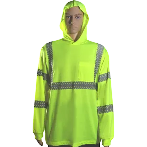 LJHTSL3 ANSI Class 3 Safety Green Reflective Hooded Long Sleeve T-Shirt
