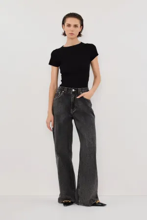 MAX BLACK BOAT NECK KNIT TOP