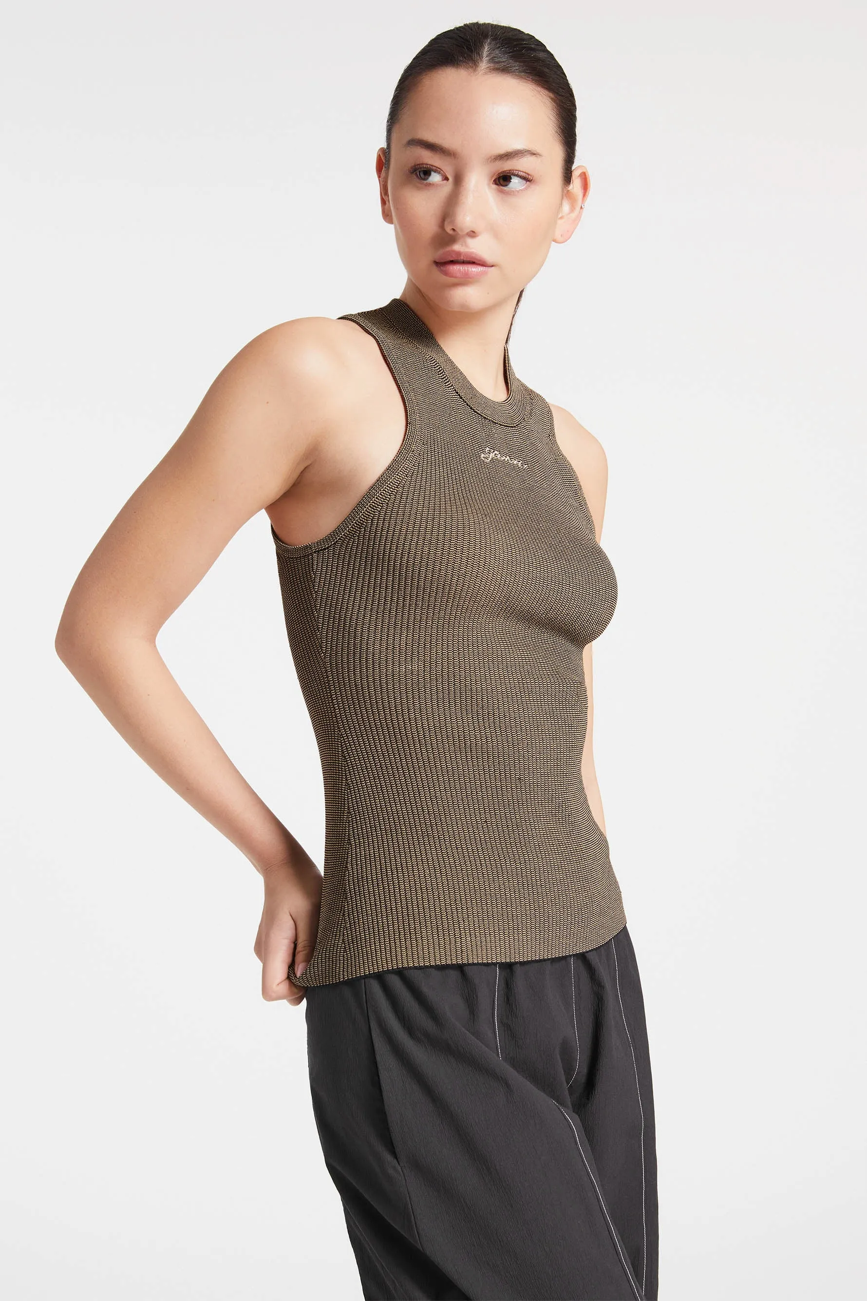 Melange Knit Sleeveless Top - Safari