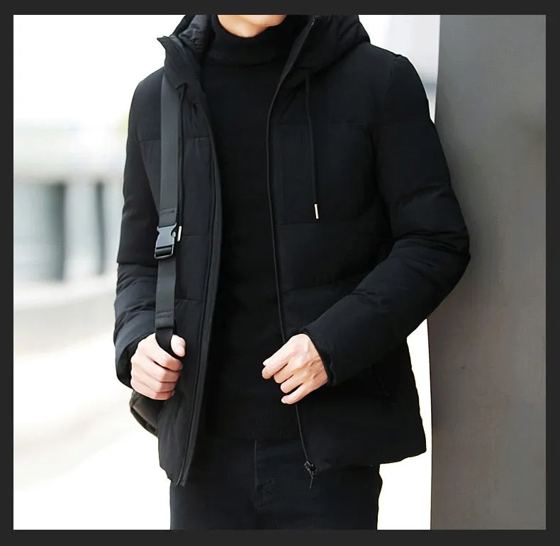 Men Clothes Casual Stand Collar Hooded Collar Fashion Winter Coat