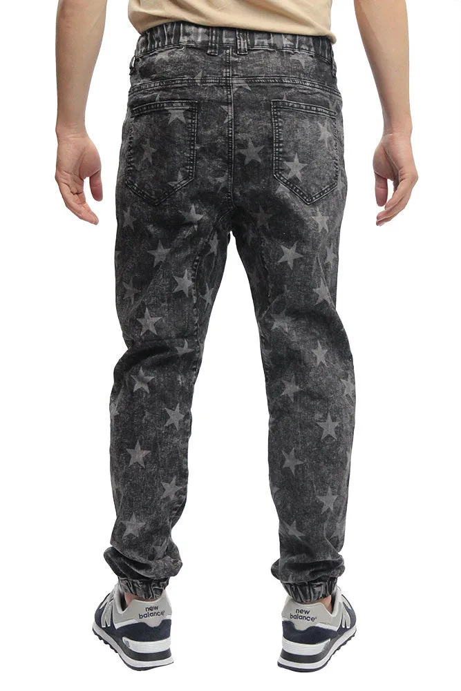 Men's Star Print Denim Jogger Pants