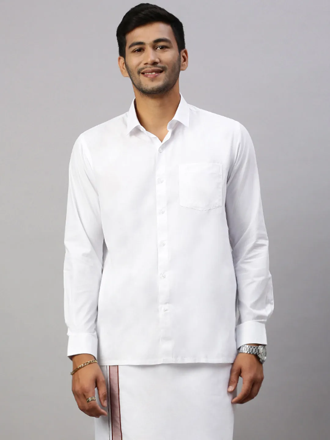 Mens White Shirt with Brown Fancy Border Dhoti Combo WP12