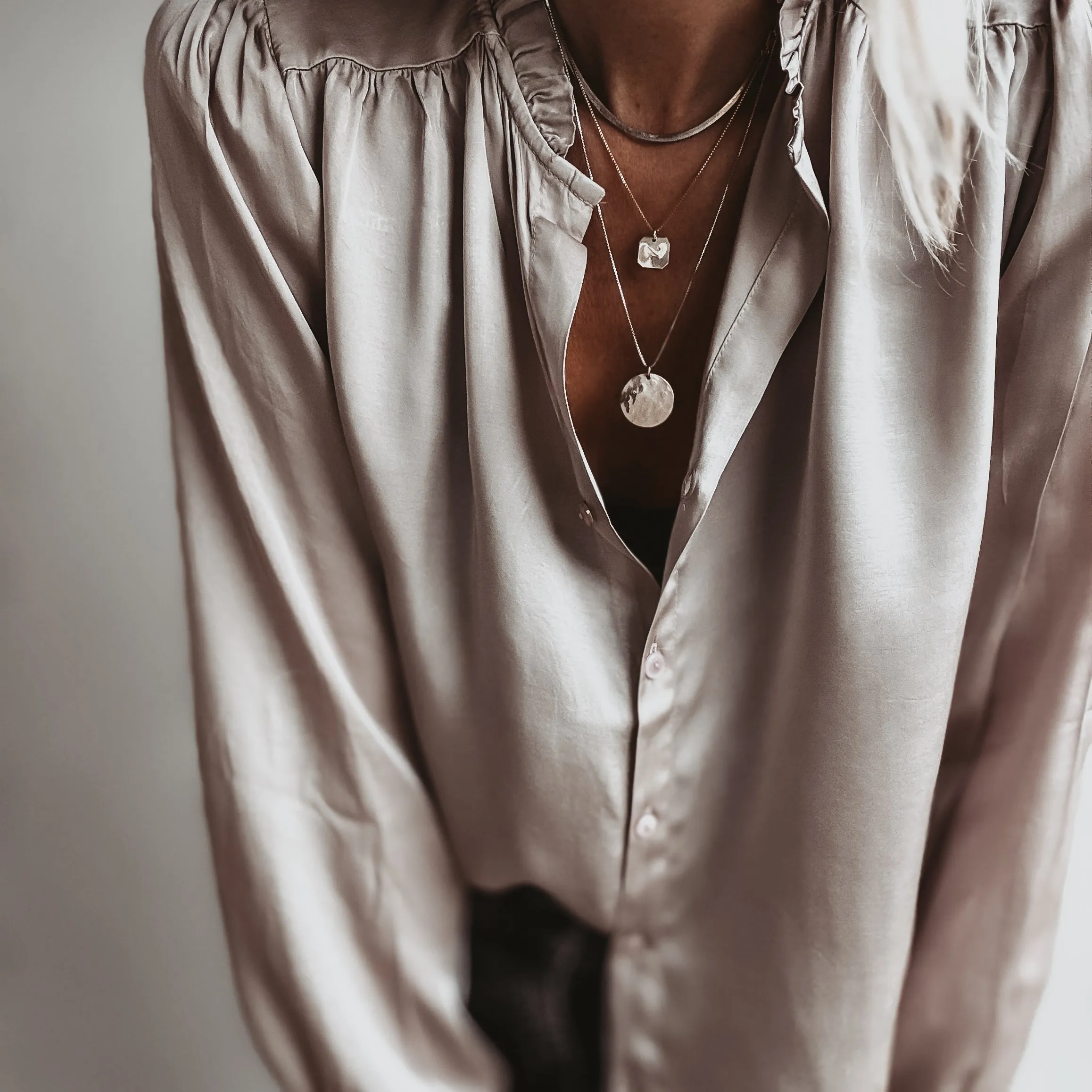 Mink Rose ruffle collar Satin Blouse *NEW*