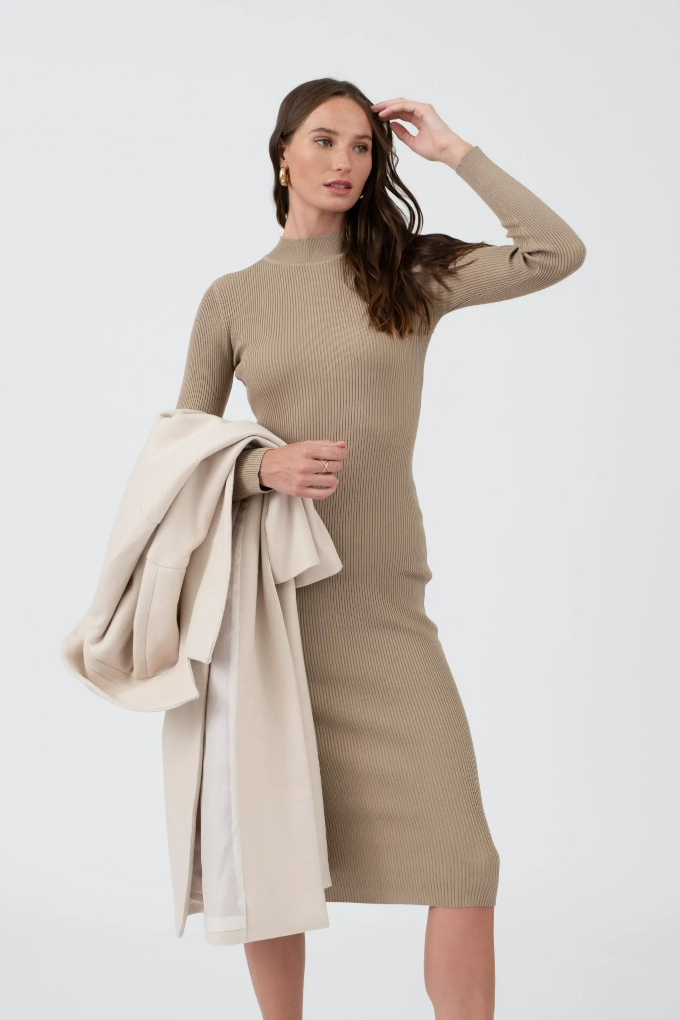 MOCK NECK BODYCON SWEATER KNIT MIDI DRESS