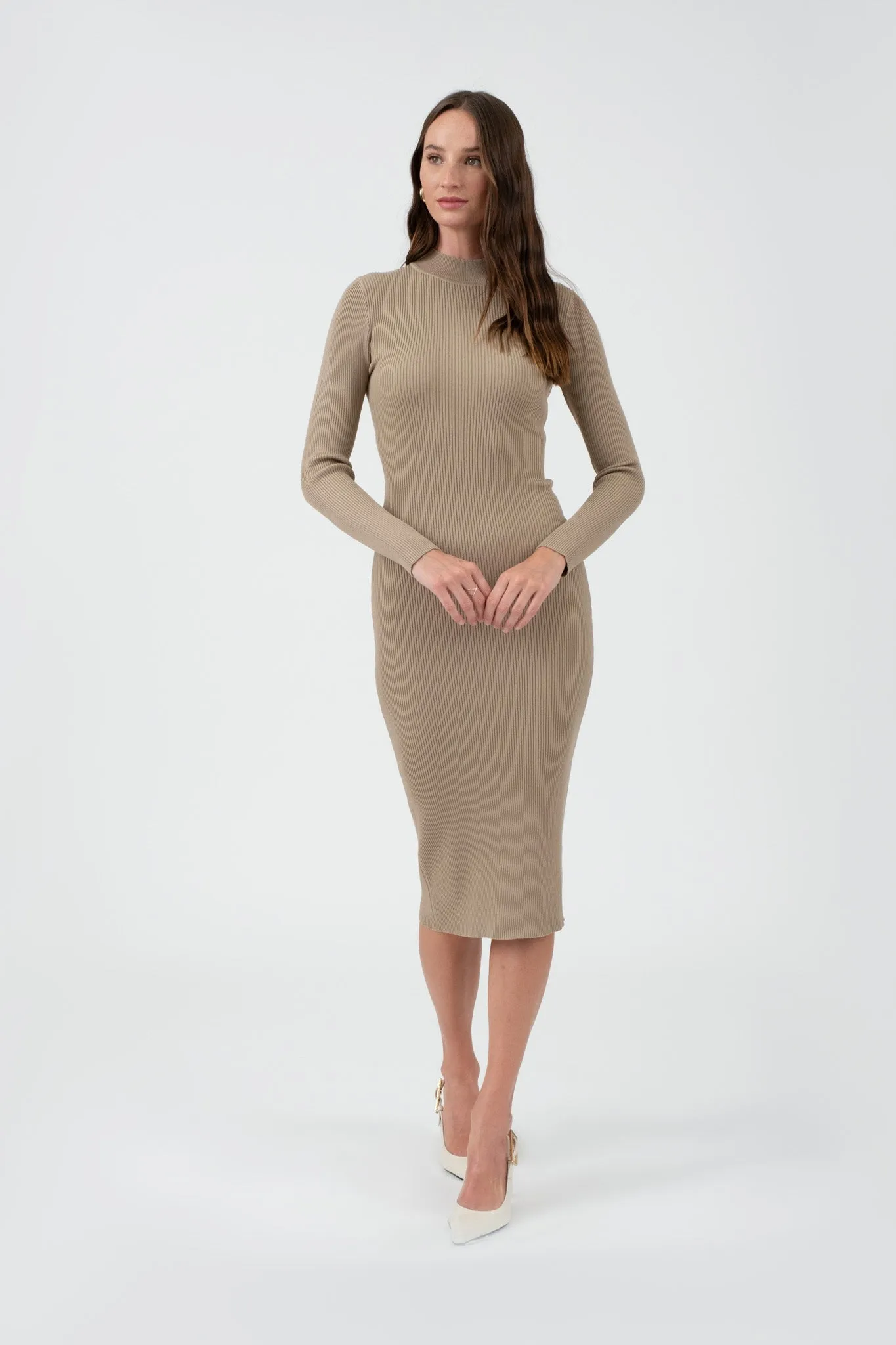 MOCK NECK BODYCON SWEATER KNIT MIDI DRESS