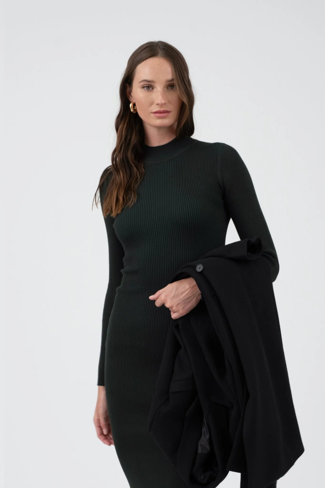 MOCK NECK BODYCON SWEATER KNIT MIDI DRESS