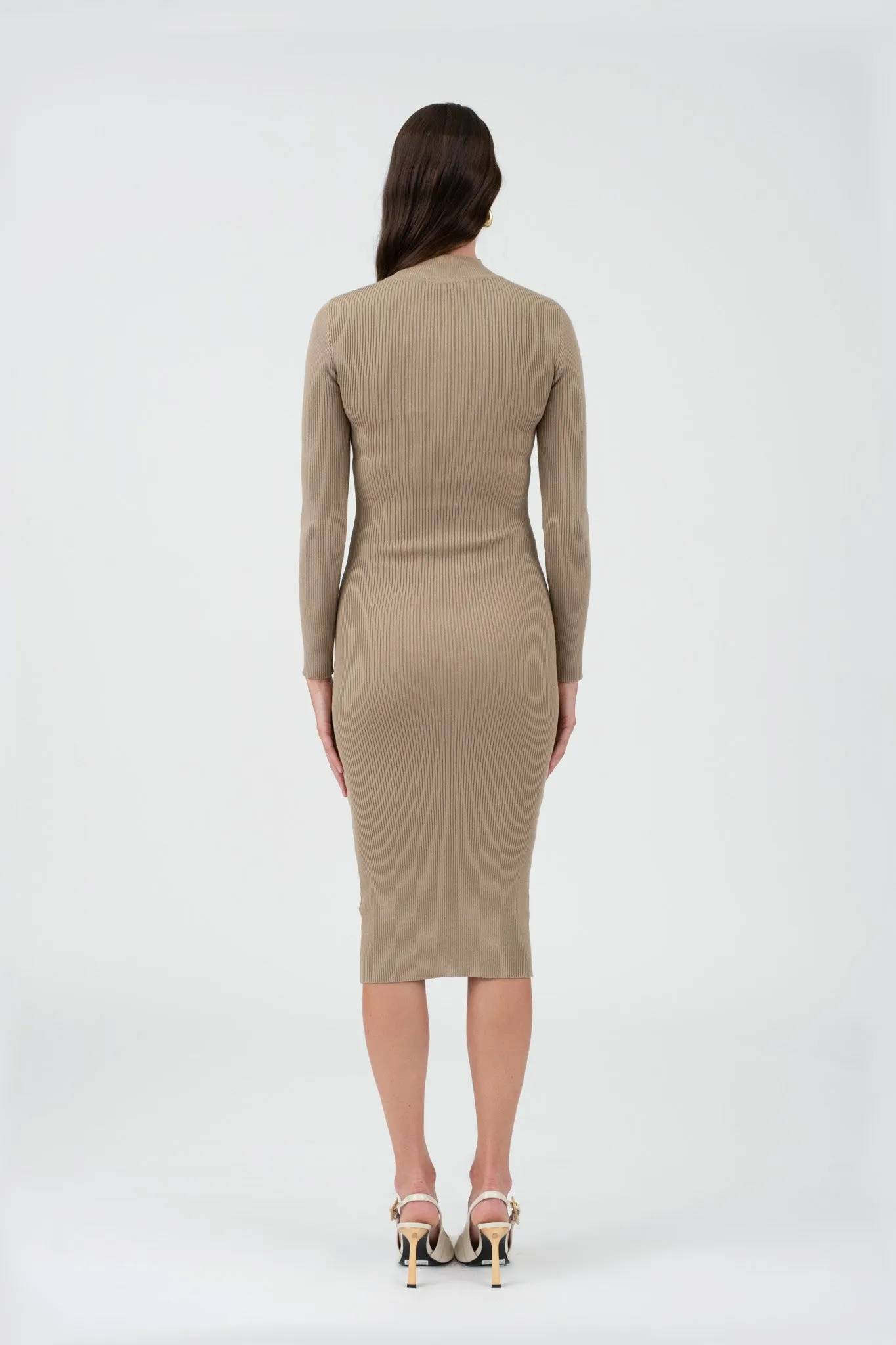 MOCK NECK BODYCON SWEATER KNIT MIDI DRESS