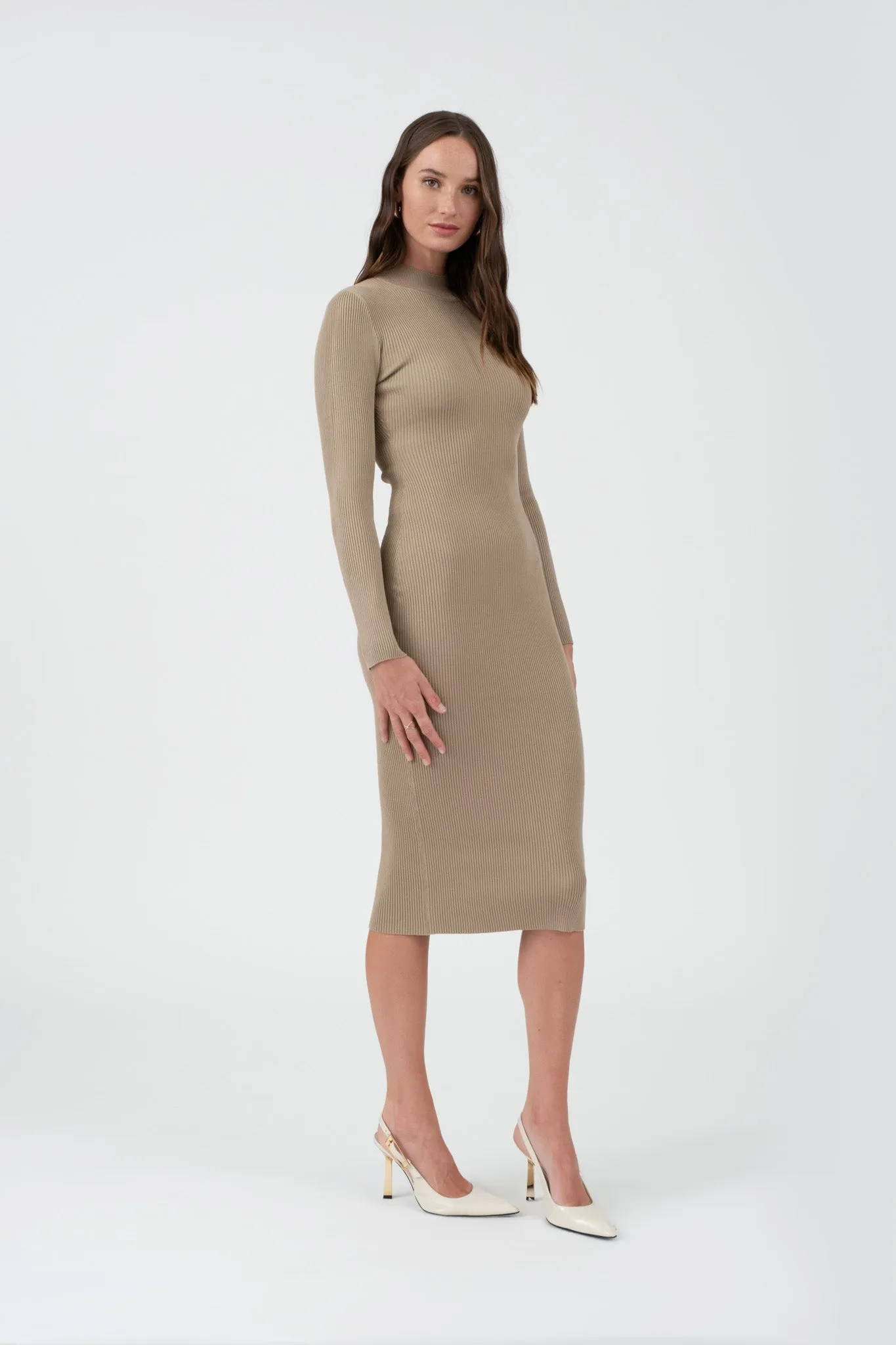 MOCK NECK BODYCON SWEATER KNIT MIDI DRESS
