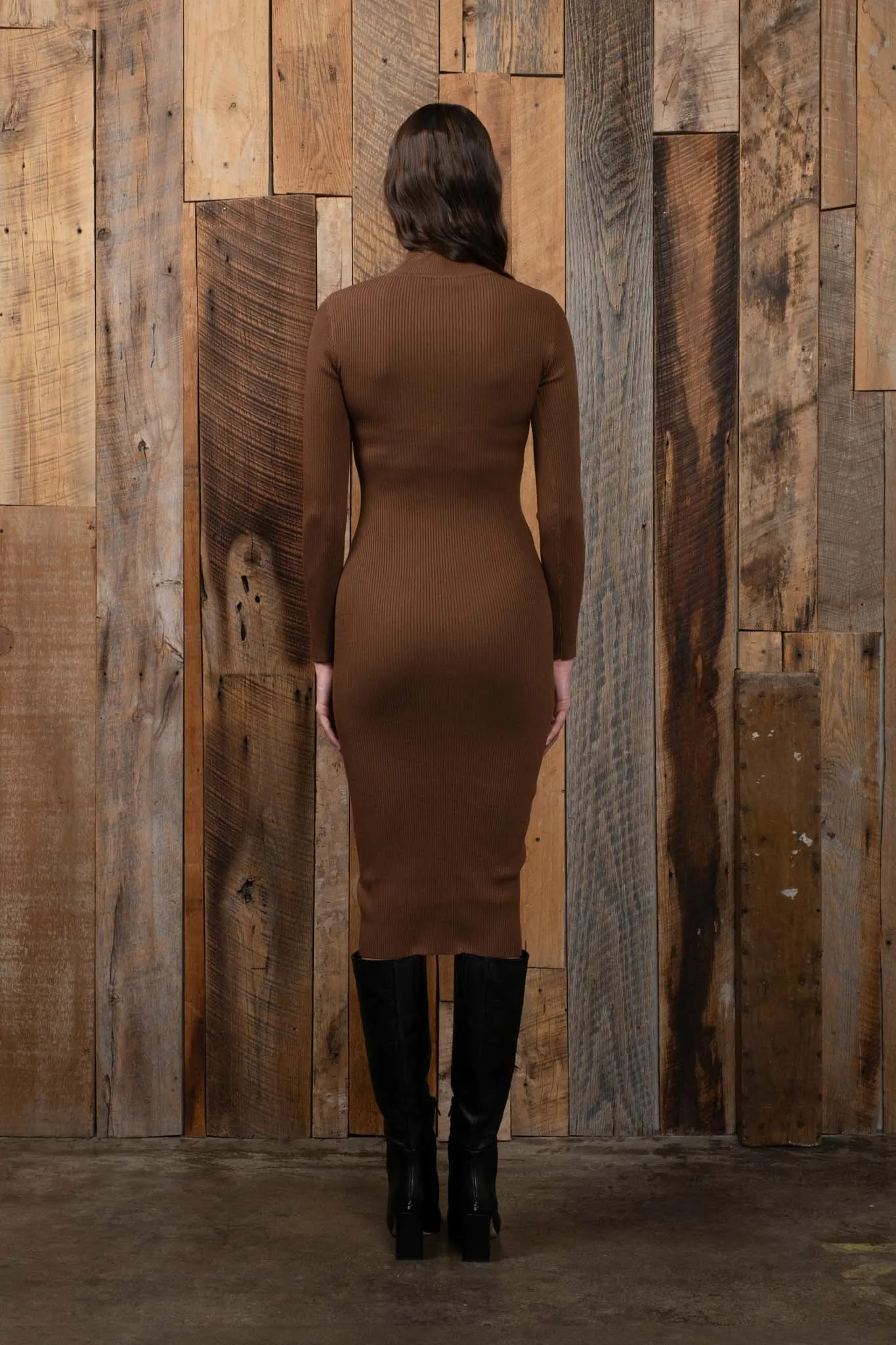 MOCK NECK BODYCON SWEATER KNIT MIDI DRESS