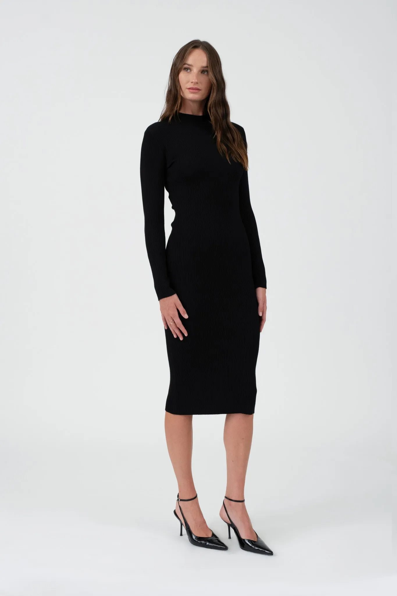 MOCK NECK BODYCON SWEATER KNIT MIDI DRESS