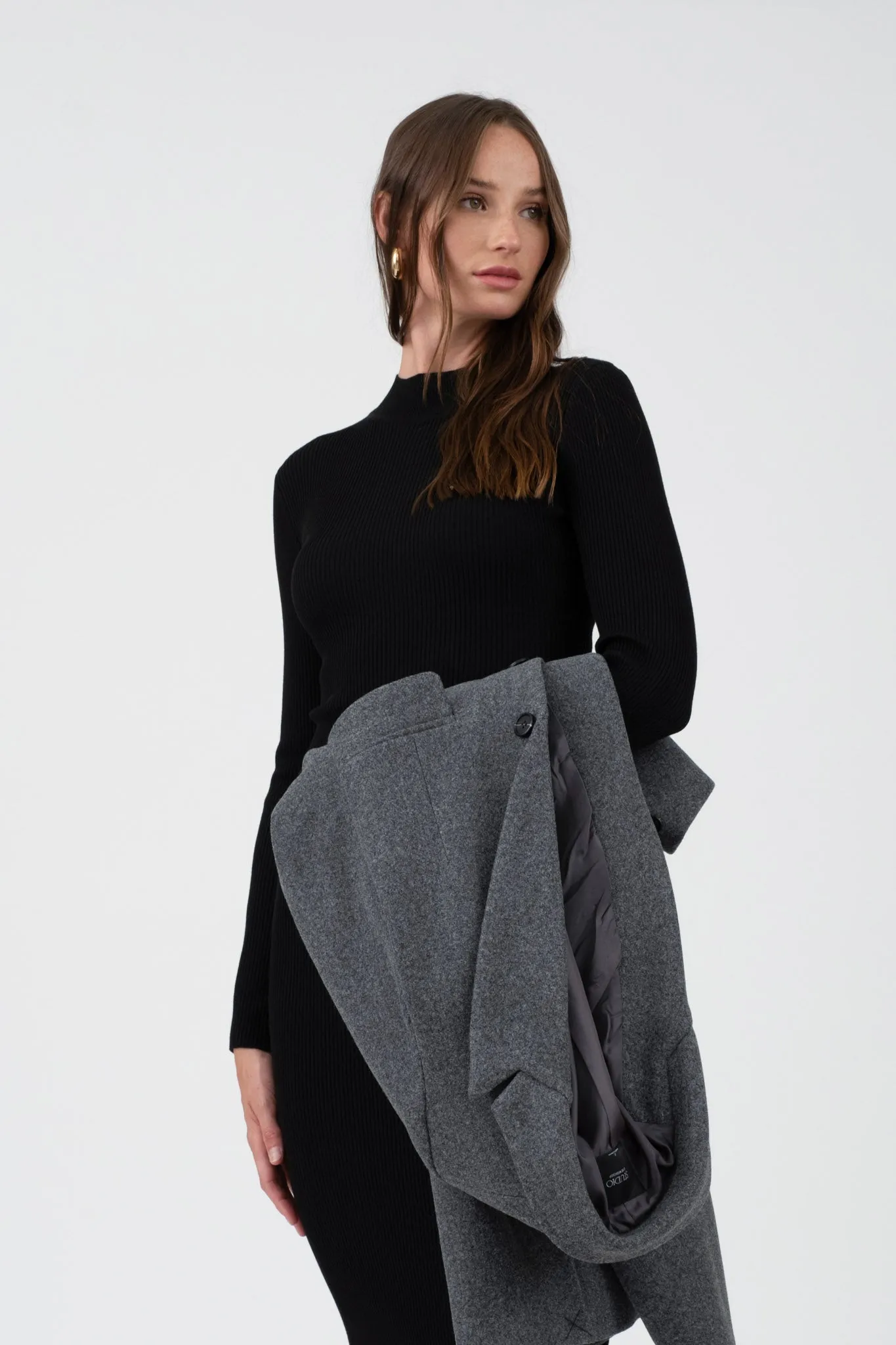 MOCK NECK BODYCON SWEATER KNIT MIDI DRESS