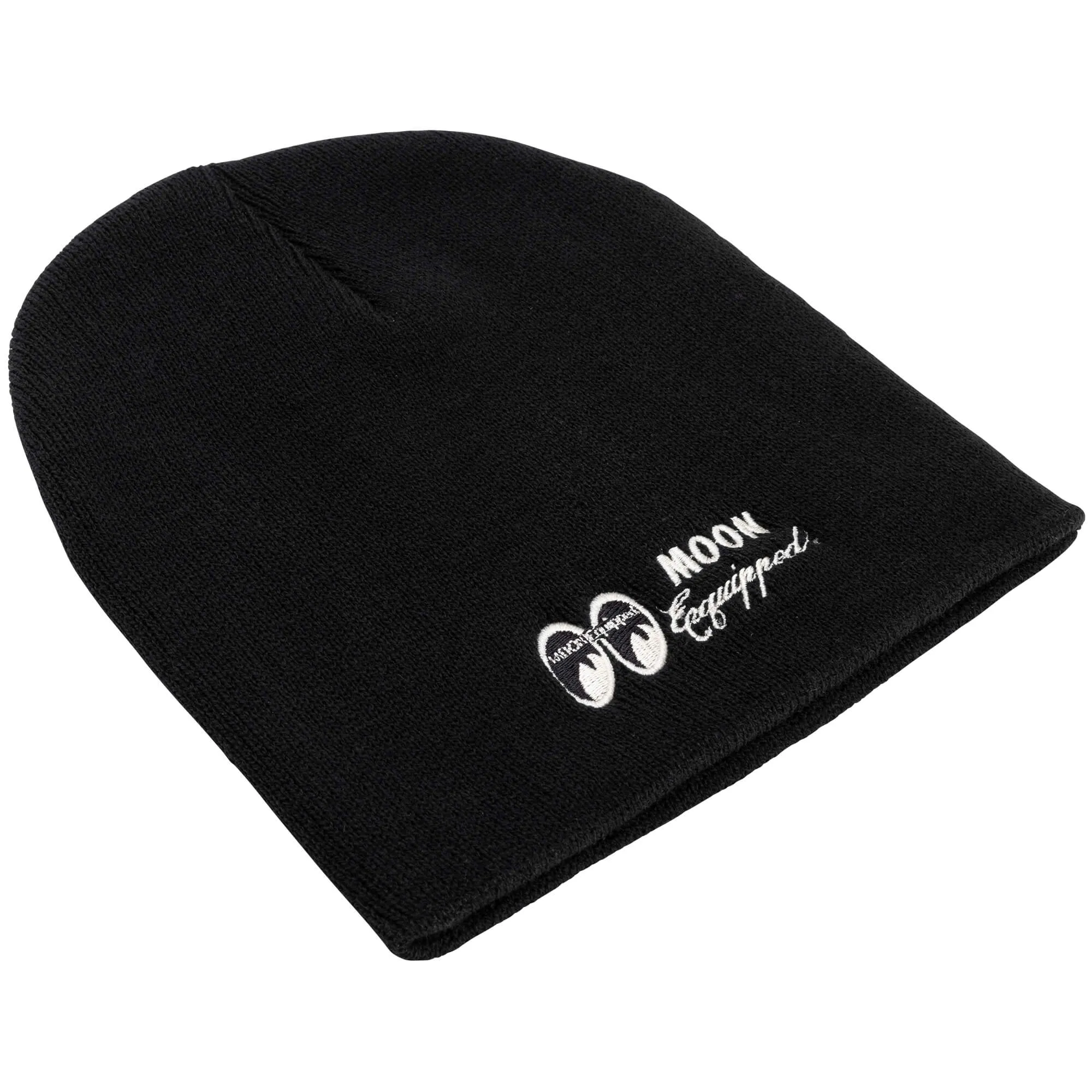 MOON Equipped Embroidered Short Beanie - Black