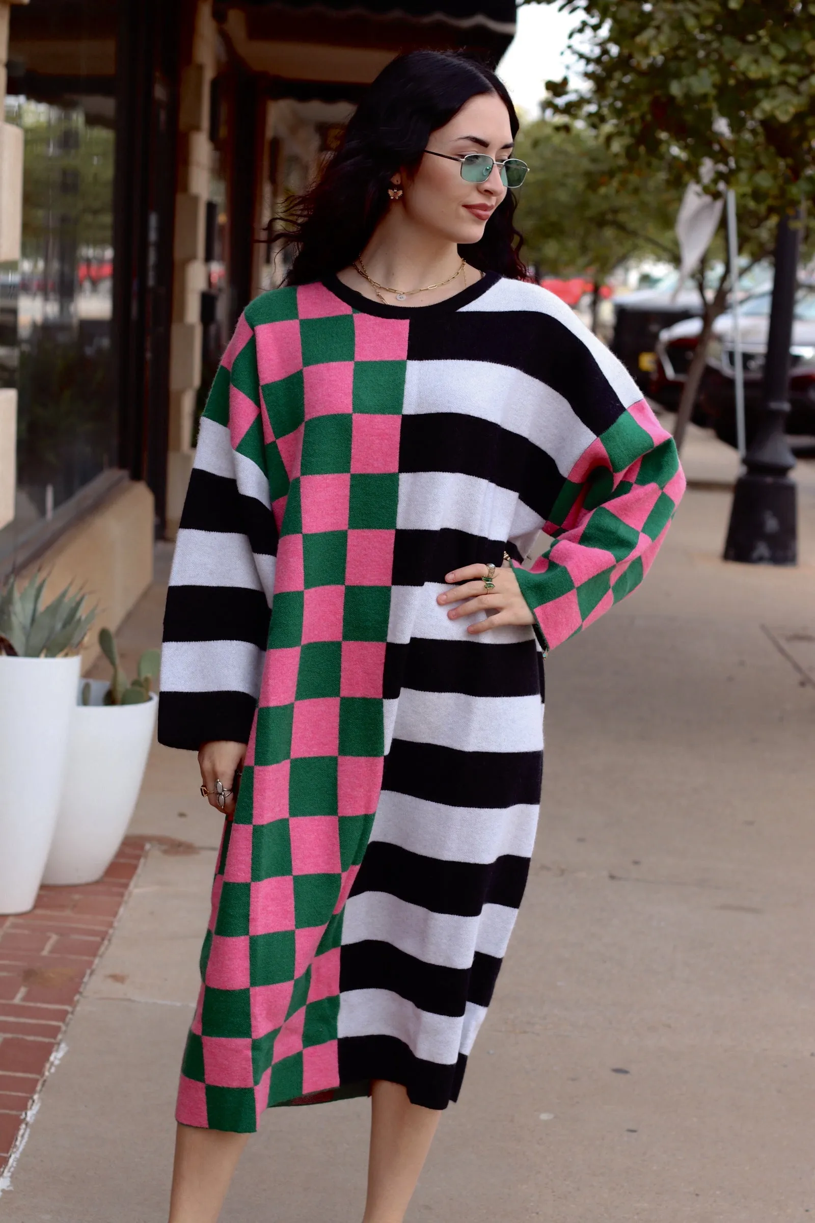 Moxie Sweater Dress   Pink/Black
