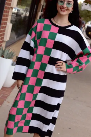 Moxie Sweater Dress   Pink/Black