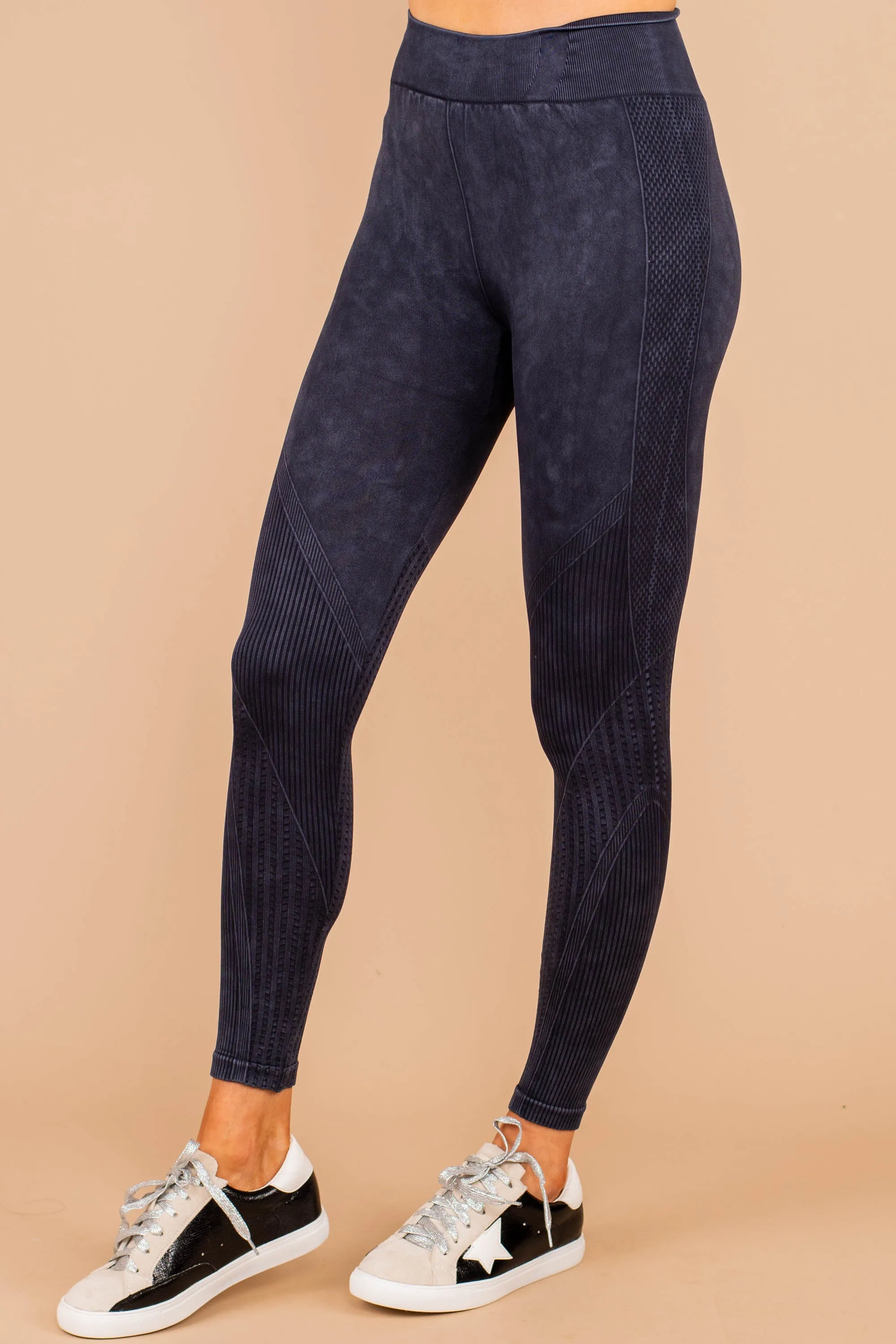 On The Run Black Ribbed Leggings
