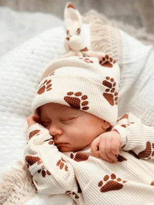 Organic Waffle Knot Beanie, Bear Paw