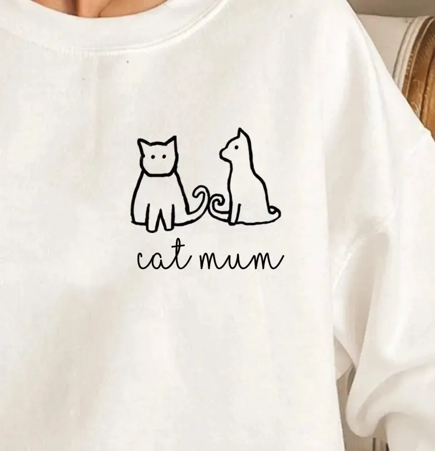 Personalised Cat Mum Sweater, Cat Jumper, Cat Love Sweater, Casual Ladies Sweater, Cat Casual Jumper, Cat Owner Gift, Line Art Jumper