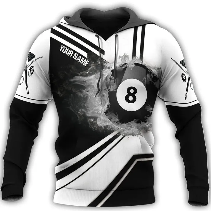 Personalized 8 Ball Billiard Shirt Black And White Pattern, Billiard Sweatshirt Hoodies Men Women, Billiard Clothing