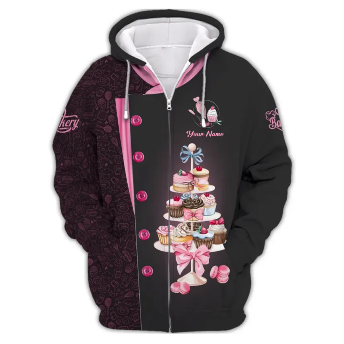Personalized Baker Cupcake and Sweet Treats Tower 3D Sweatshirt Hoodie Shirt