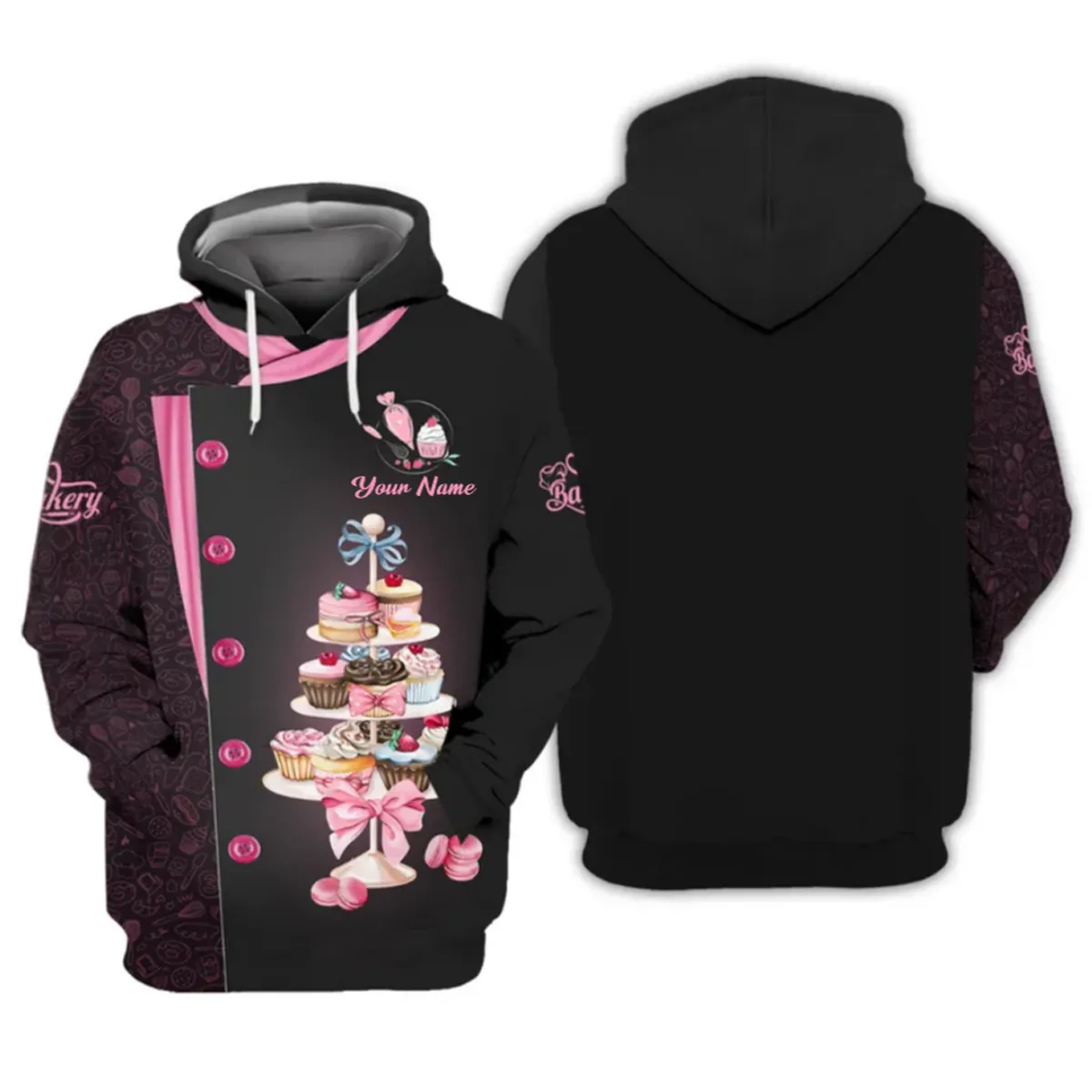 Personalized Baker Cupcake and Sweet Treats Tower 3D Sweatshirt Hoodie Shirt