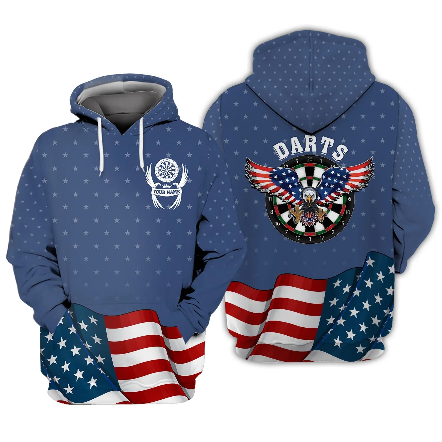Personalized Name Darts Eagle USA 3D Printed Sweatshirt Hoodie Shirts, Gift for Dart Lovers Christmas