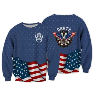 Personalized Name Darts Eagle USA 3D Printed Sweatshirt Hoodie Shirts, Gift for Dart Lovers Christmas