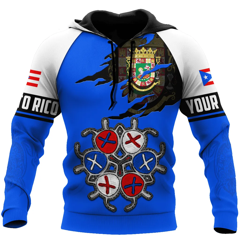 Personalized Puerto Rico Flag Logo 3D All Over Printed Hoodie Shirt, Heartbeat Hoodie for Puerto Rican
