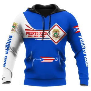 Personalized Puerto Rico Flag Logo 3D All Over Printed Hoodie Shirt, Heartbeat Hoodie for Puerto Rican