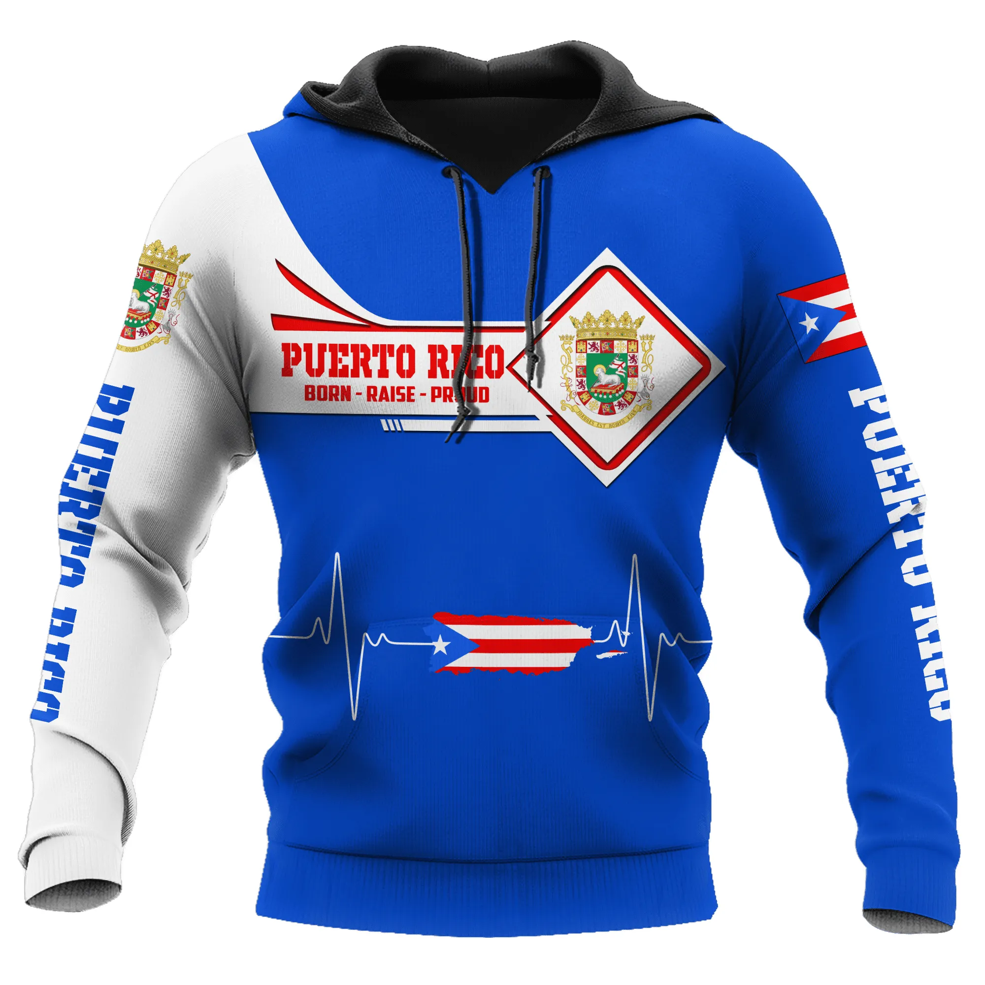 Personalized Puerto Rico Flag Logo 3D All Over Printed Hoodie Shirt, Heartbeat Hoodie for Puerto Rican