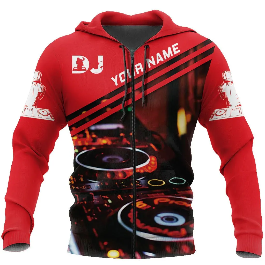 Personalized Red DJ Premium Hoodie For Men Women, DJ 3D Full Print Sweat Shirt, DJ Clothing