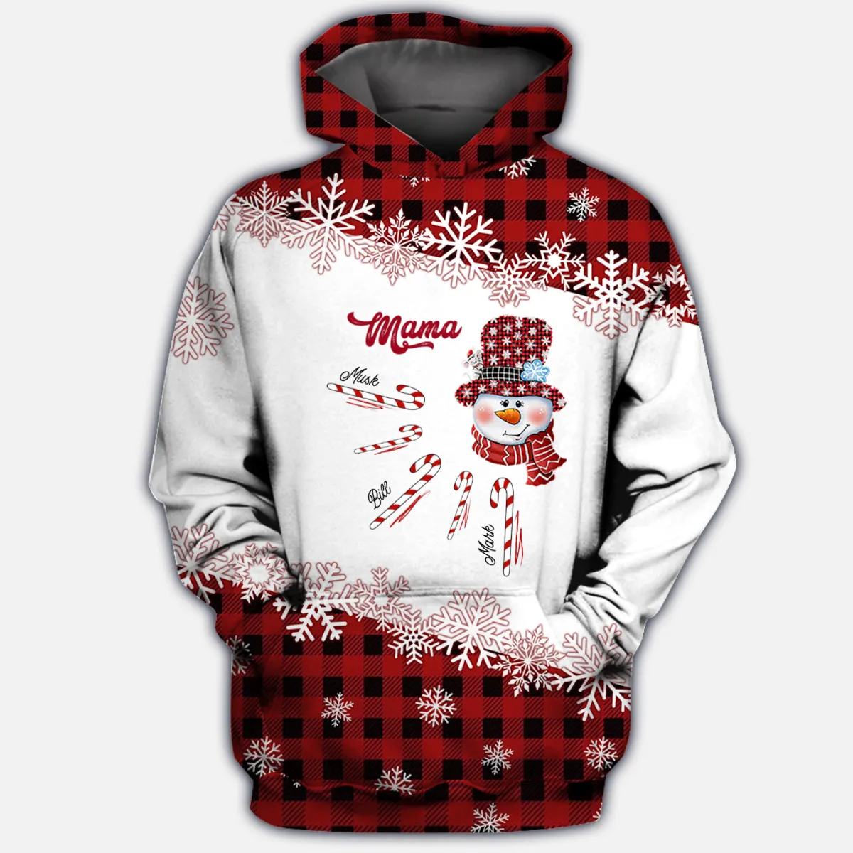 Personalized Snowman Grandma Candy Cane Grandkids Christmas Gift Hoodie 3d Mama Xmas Hoodie