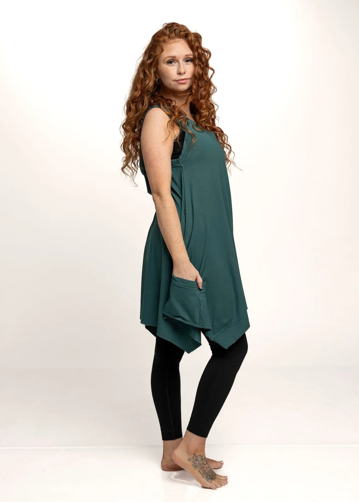 Pixie Sleeveless Hoodie Fairy Dress in Jasper Green