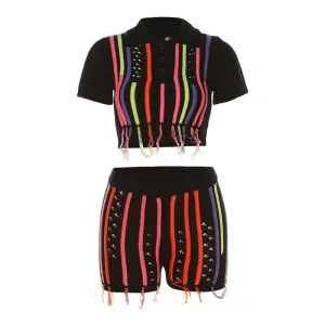 Pre Order:  Sweet Knitted Embroidered Tassel Cropped Top   Shorts Set